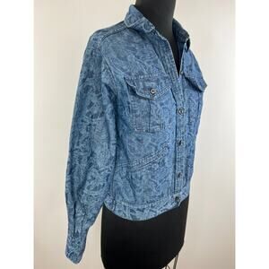 Isabel Marant Etoile Blue Cotton Linen Blend Brocade Denim Jacket Size 36